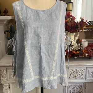 NWNT RELISHED LIGHT BLUE LACE TRIMMED COTTON TOP